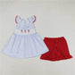 GSSO0798 Embroidery bow ice cream blue plaid flying sleeves red shorts suit