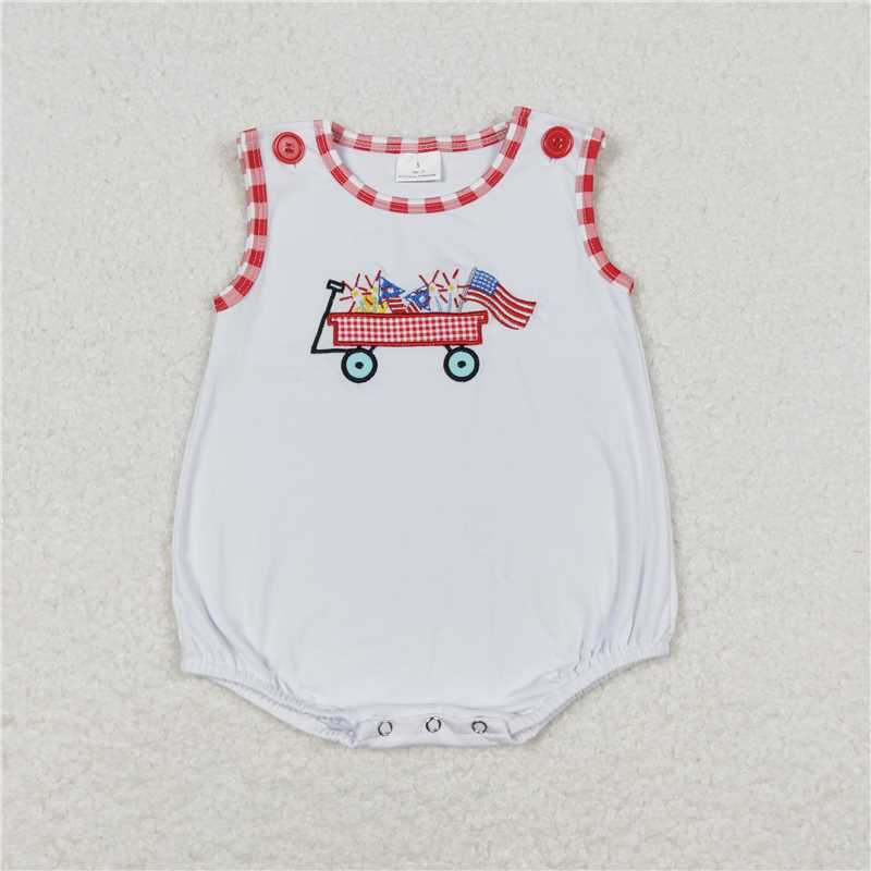 SR1078 Embroidery Fireworks Flag Trolley White Vest Jumpsuit