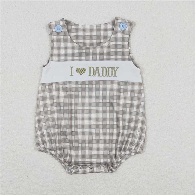 SR1120 I love daddy green plaid tank top with embroidered letters