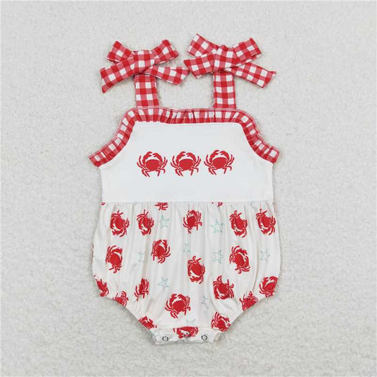 SR1185 Crab stars red and white plaid lace beige camisole jumpsuit