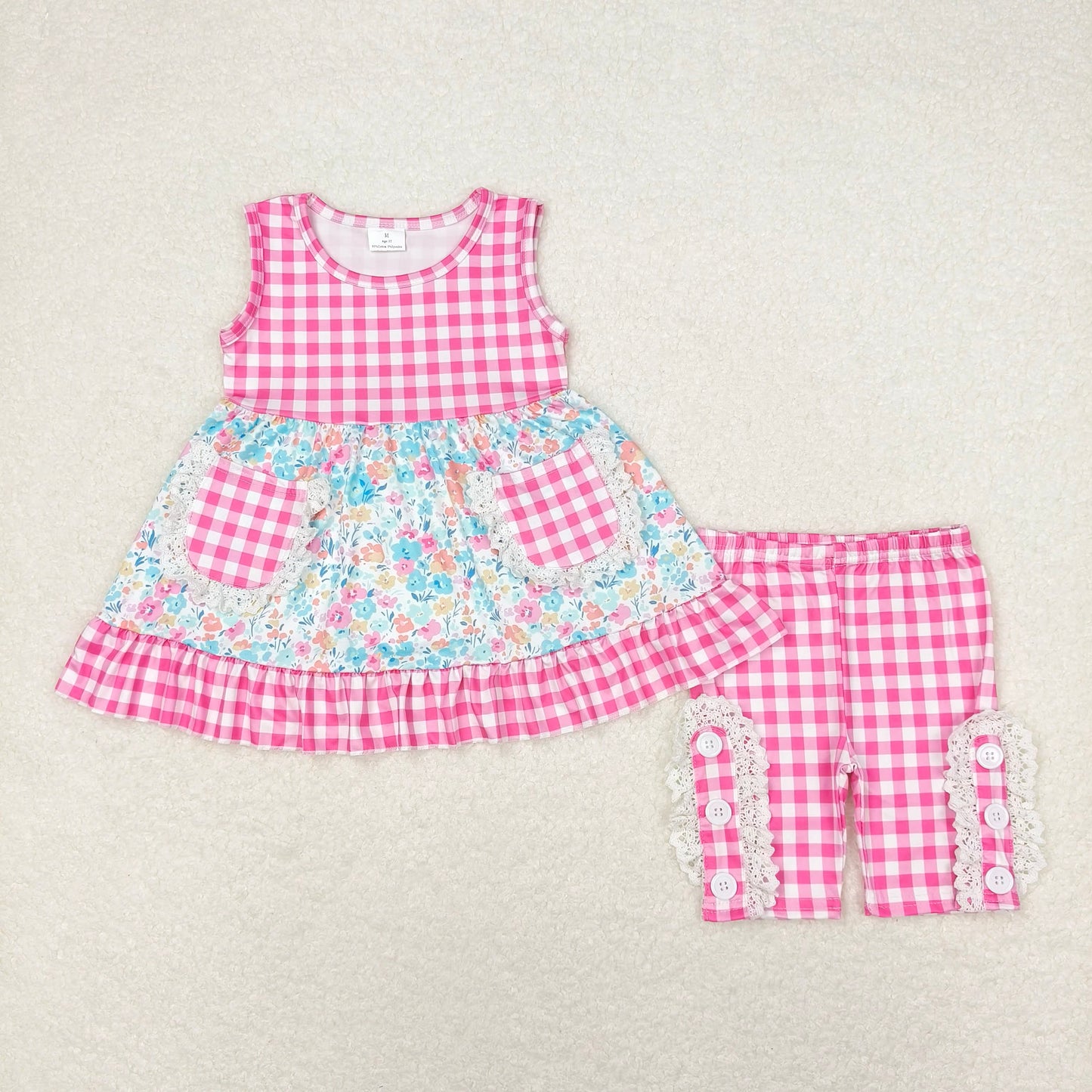 GSSO0813 Floral floral rose red plaid pocket sleeveless shorts suit