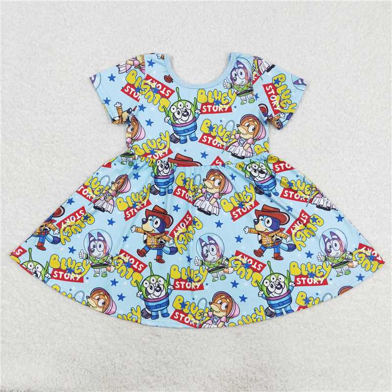 GSD1266 bluey story blue short-sleeved dress