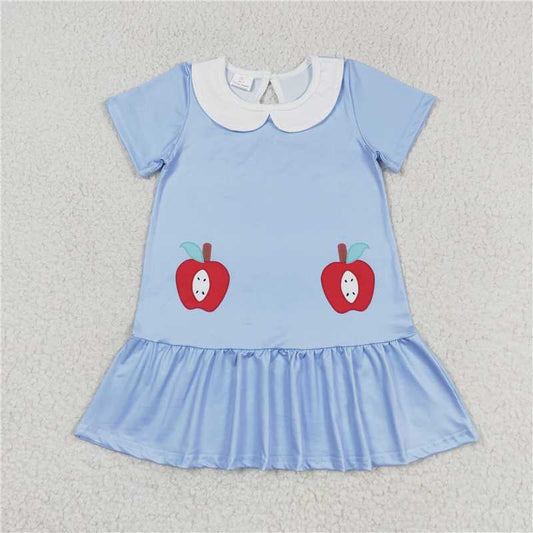 GSD0953 Blue and white short-sleeved dress with apple doll collar