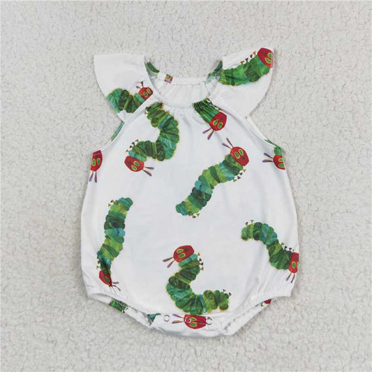 SR1610 Girls cartoon caterpillar white vest jumpsuit