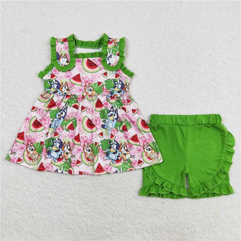 GSSO0859 bluey cartoon watermelon green lace sleeveless shorts suit