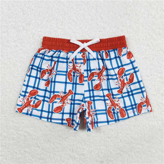 4.28 S0364 Crayfish blue plaid swimming trunks