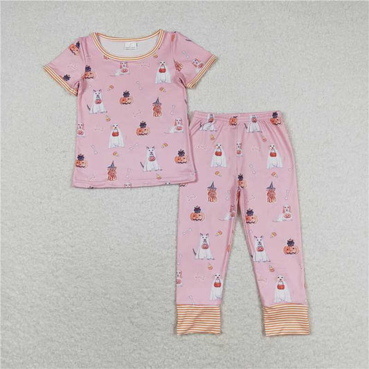 GSPO1538 Pumpkin lantern puppy pink short-sleeved long pants pajamas set