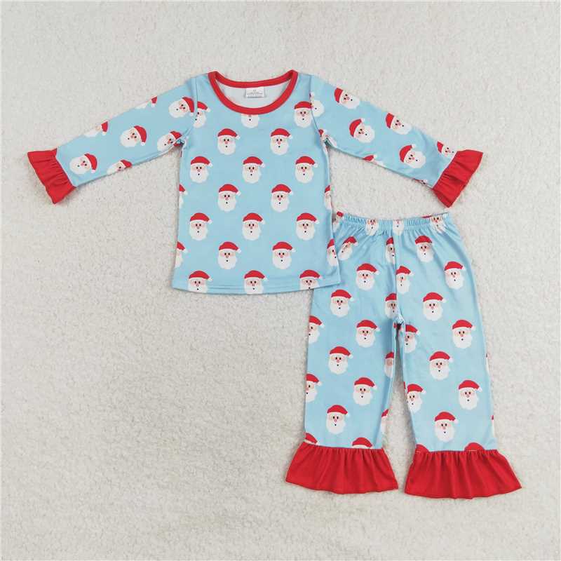 GLP1277 Santa Claus lace blue long-sleeved trousers pajama set