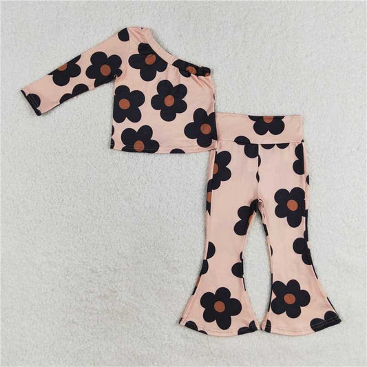 GLP1357 Black flower pink and orange one-shoulder long-sleeved trousers suit