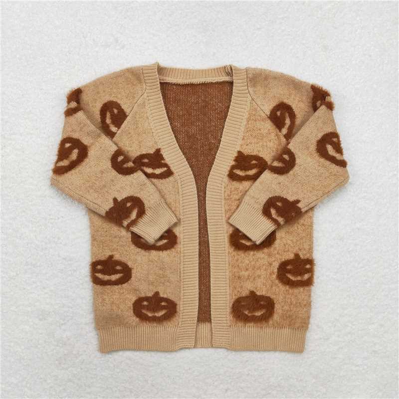 GT0651 Halloween pumpkin khaki long-sleeved cardigan