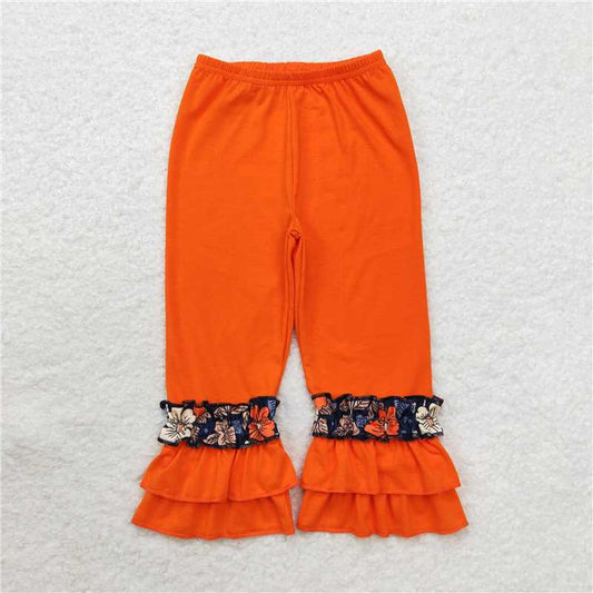 P0580 Flower navy blue lace orange trousers