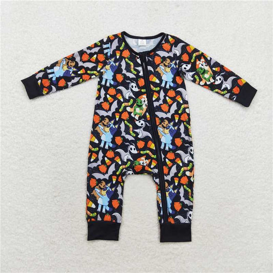 LR1077 bluey modal Halloween candy bat black zipper long sleeve jumpsuit