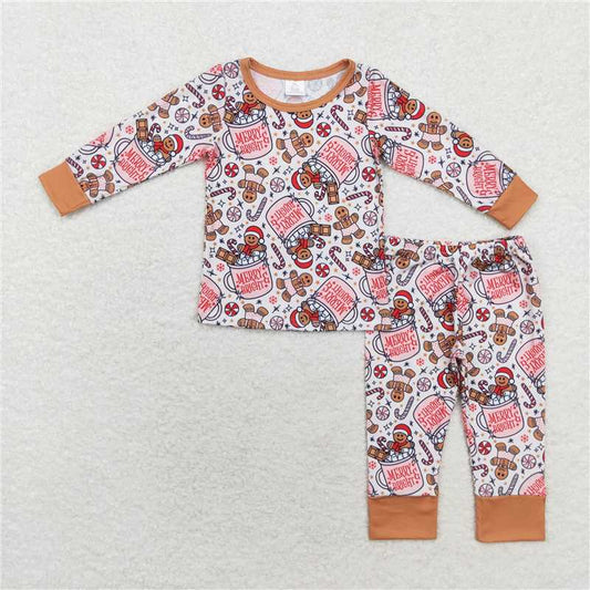 BLP0676 merry bright modal cup gingerbread man long-sleeved trousers pajamas set