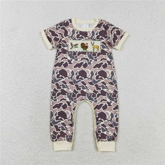 SR1901 Embroidered duck turkey deer camouflage short-sleeved jumpsuit