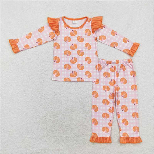 GLP1362 Modal pumpkin pink plaid long-sleeved trousers pajama set