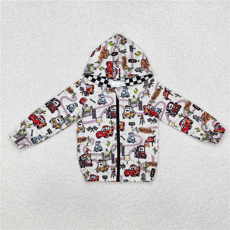 BT0889 cars cartoon car hooded zipper long-sleeved top