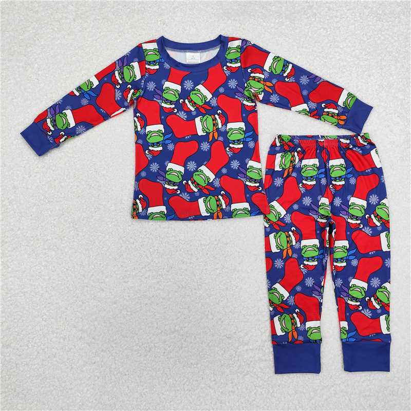 BLP0870 Cartoon Ninja Turtles socks blue long-sleeved trousers pajamas set