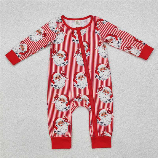 LR1891 Modal Santa Claus red striped zipper long sleeve jumpsuit