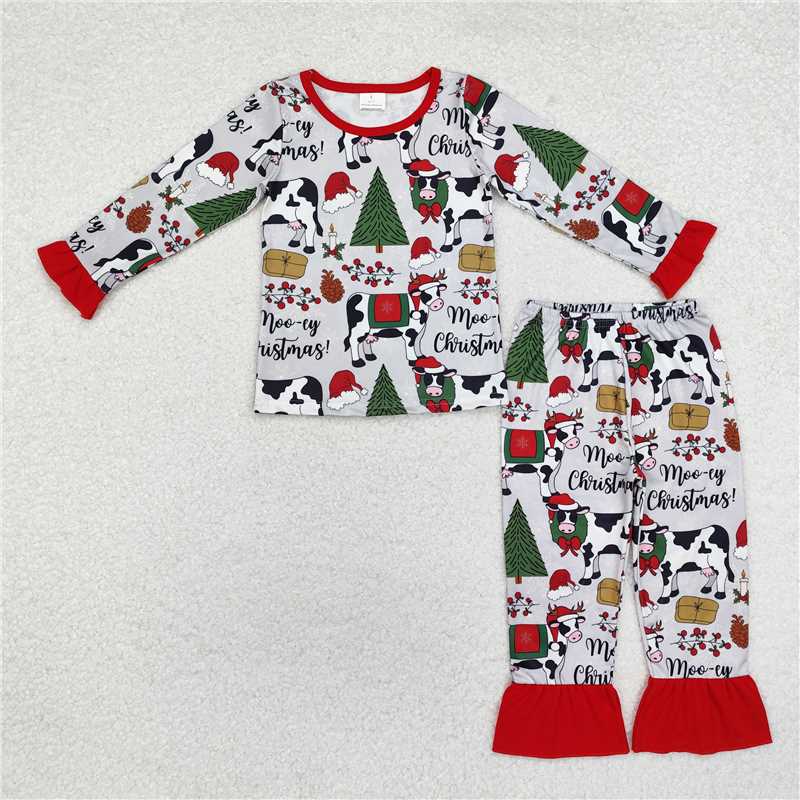 GLP1243 Christmas tree cow gray and red lace long-sleeved trousers pajamas set