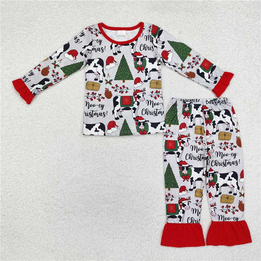 GLP1243 Christmas tree cow gray and red lace long-sleeved trousers pajamas set