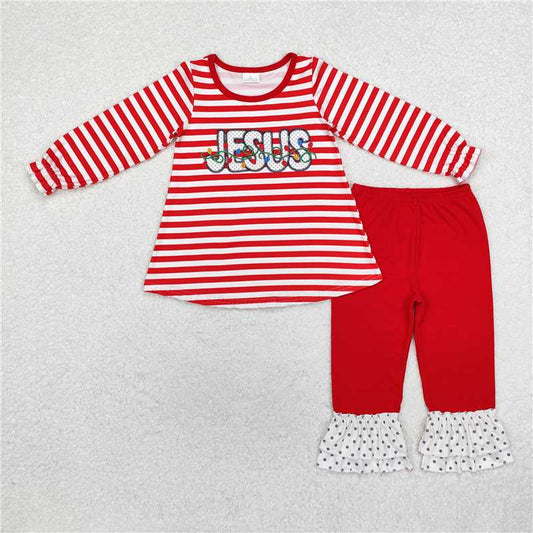 GLP1392 jesus red striped long sleeve pants suit