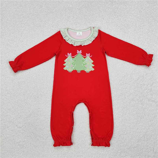 LR1560 Christmas tree red lace long-sleeved jumpsuit