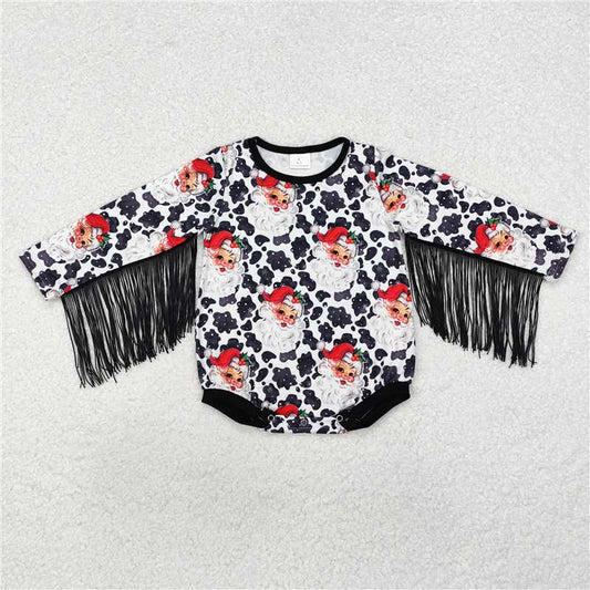 LR1827 Cow pattern Santa Claus tassel black and white long-sleeved jumpsuit