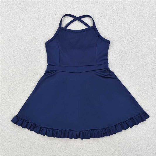 S0456 Pure navy blue sportswear skirt swimsuit