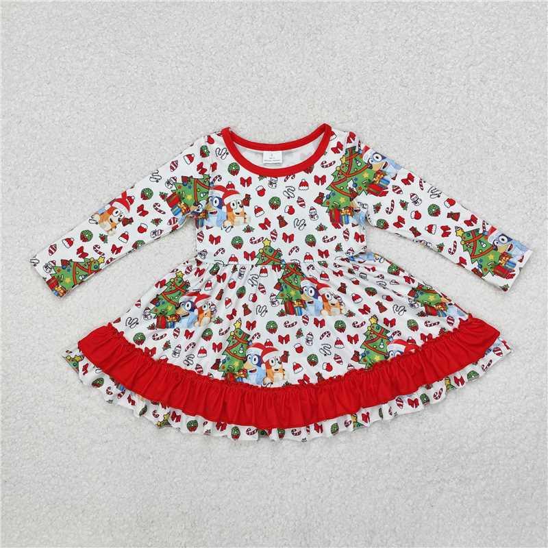 GLD0792 bluey Christmas red lace white long-sleeved dress