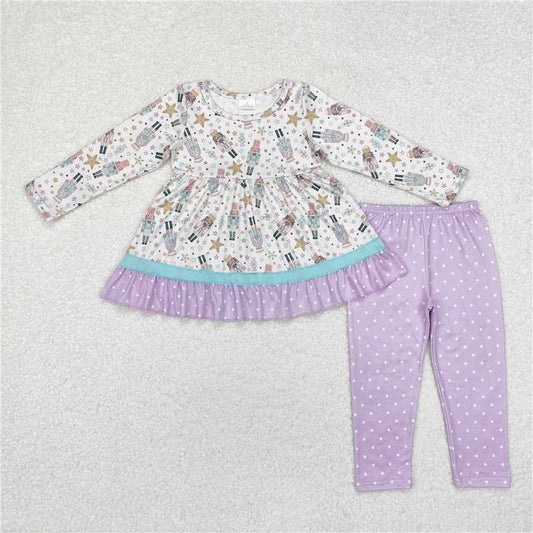 GLP1986 Nutcracker purple lace polka dot long sleeve trousers set