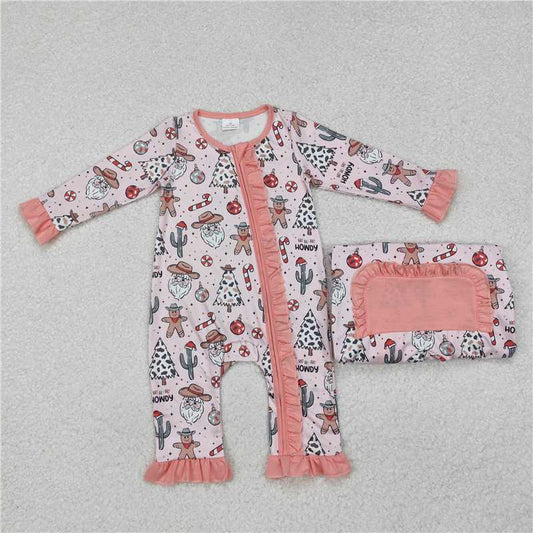 LR1675 Cowboy hat Santa Claus cactus gingerbread man pink zipper long sleeve jumpsuit