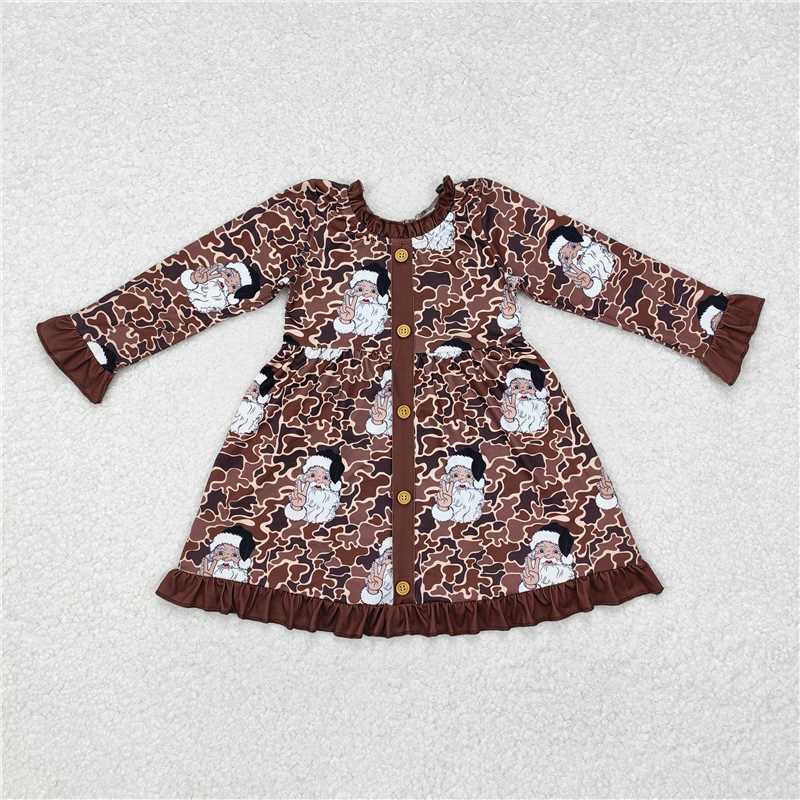 GLD0910 Santa Claus brown lace button camouflage long sleeve dress