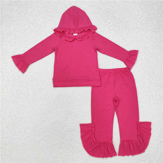 GLP2061 Pure rose red lace hooded long-sleeved trousers suit