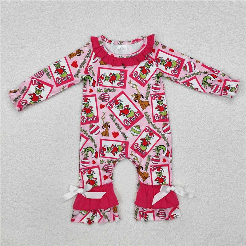 LR2006 Grinch letter heart lace rose red long-sleeved jumpsuit