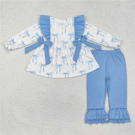 GLP2109 Blue lace bow white long-sleeved trousers suit