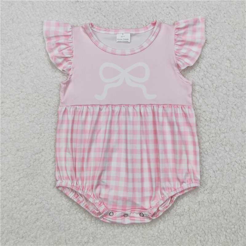 SR2135 Pink plaid vest with bow pattern