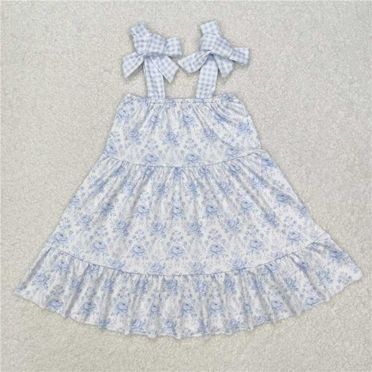 GSD1660 Flower blue plaid suspender dress