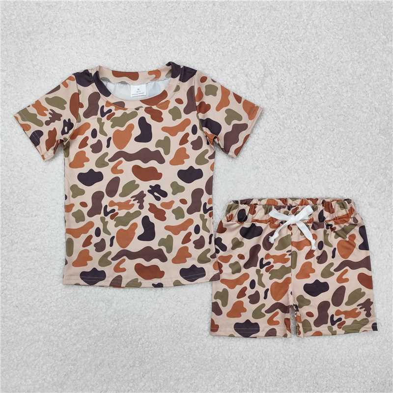 GSSO1724 Brown camouflage short-sleeved shorts set