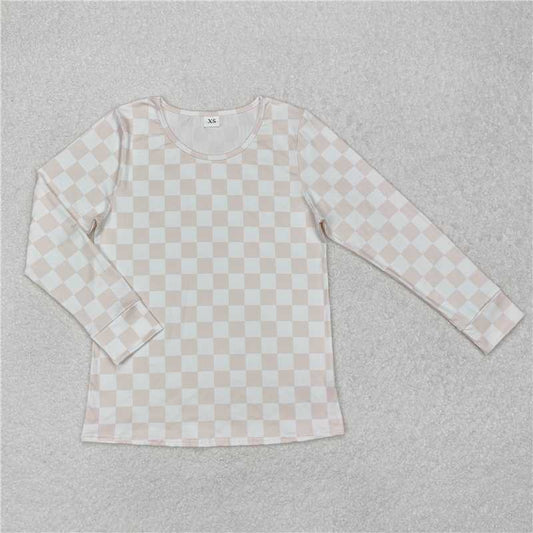 GT0906 Adult female light orange plaid long-sleeved top