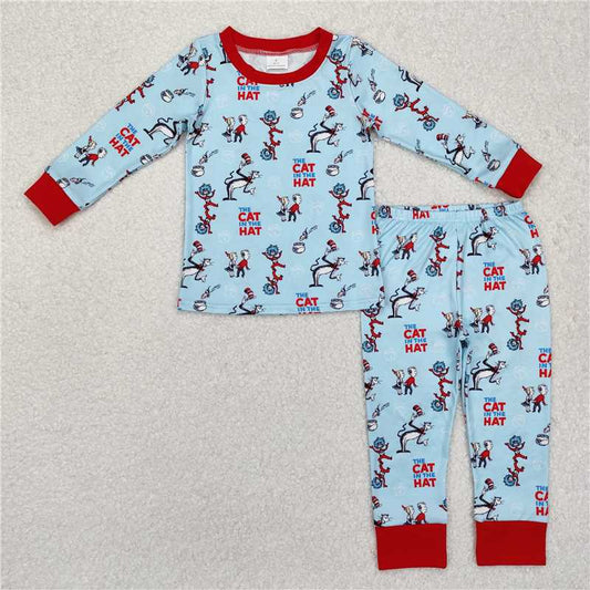 BLP1028 Dr Seuss red and blue long-sleeved trousers pajamas set