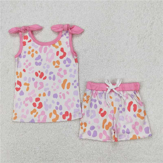 3.25  GSSO2081 Colorful leopard print rose red sleeveless shorts set