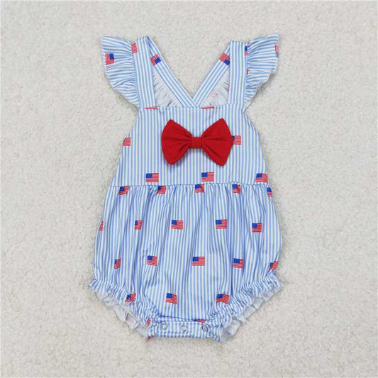3.25  SR2921 National Day flag red bow blue striped vest jumpsuit