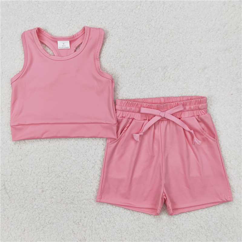 4.1  GSSO2130 Pure pink sleeveless shorts yoga set