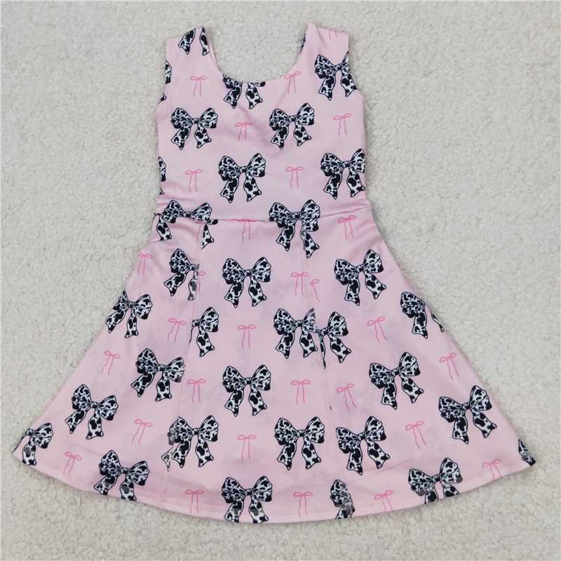 4.4  GSD1853 Pink yoga pants dress with cow pattern and bow