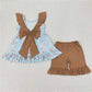 4.1 GSSO2385 Duck puppy brown lace bow blue sleeveless shorts set
