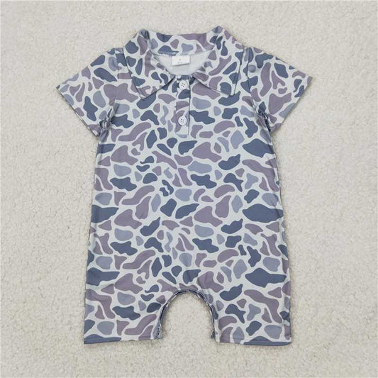 4.7  SR2973 Gray camouflage collar button short-sleeved jumpsuit