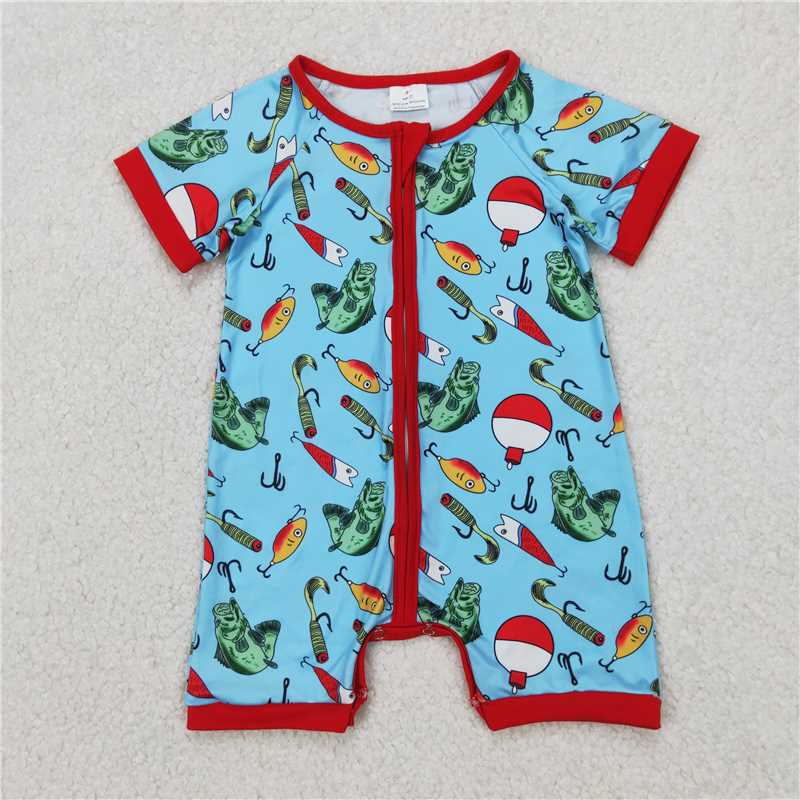 4.7 SR2707 Fishing float red and blue zipper short-sleeved jumpsuit