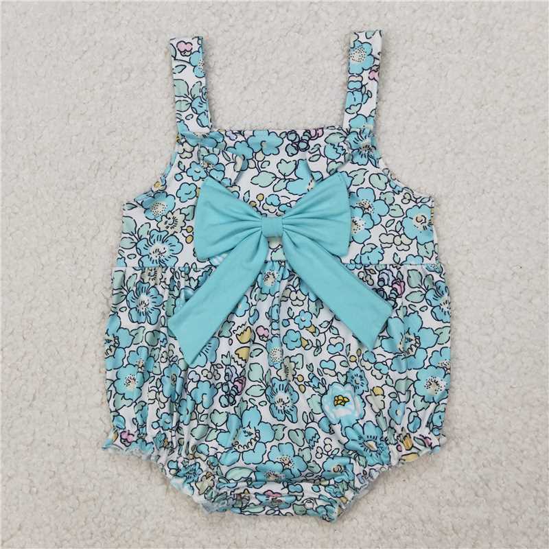 4.1  SR2829 Floral floral blue-green bow vest jumpsuit