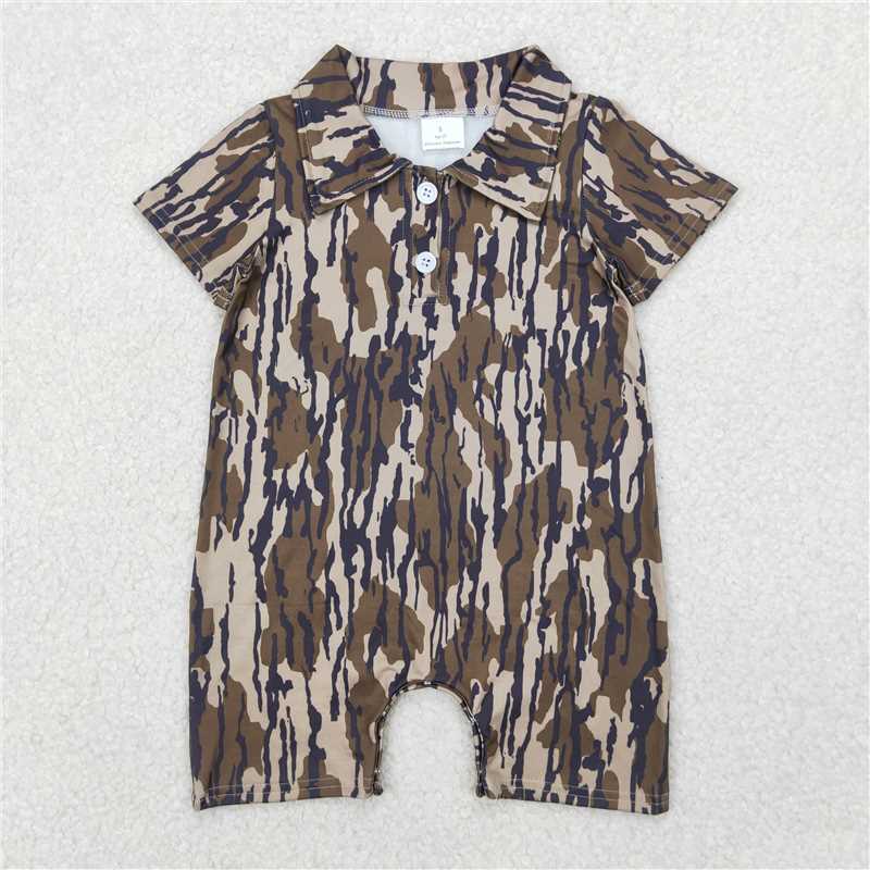4.7 SR2976 Military green camouflage collar button short-sleeved jumpsuit