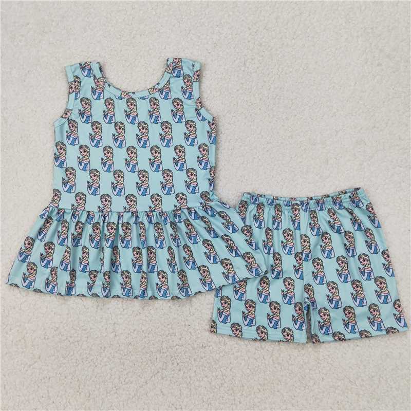 4.1  GSSO2234 Frozen Princess Blue Sleeveless Shorts Set